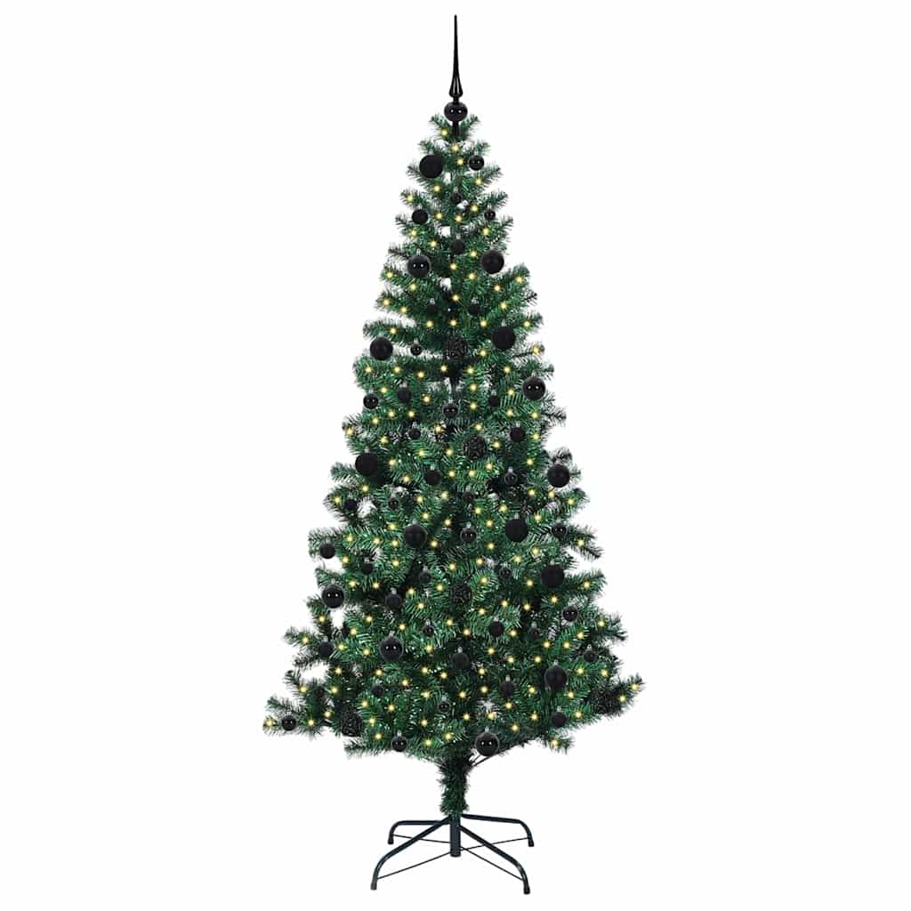 Kunstig Forhåndsopplyst Juletre grønn 210 cm PVC og metall