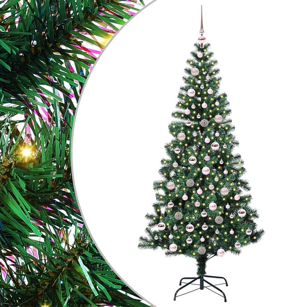 Kunstig Forhåndsopplyst Juletre grønn 210 cm PVC og metall