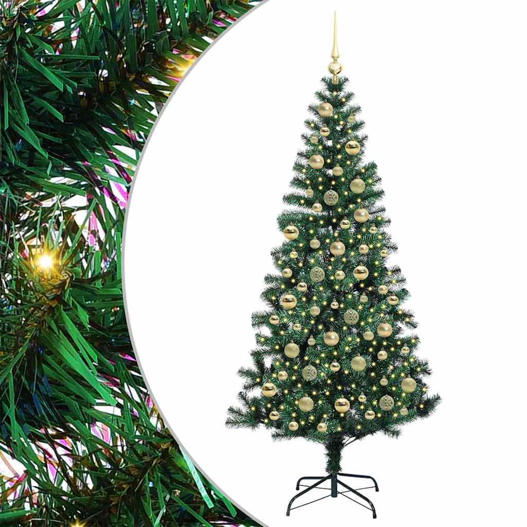 Kunstig Forhåndsopplyst Juletre grønn 210 cm PVC og metall