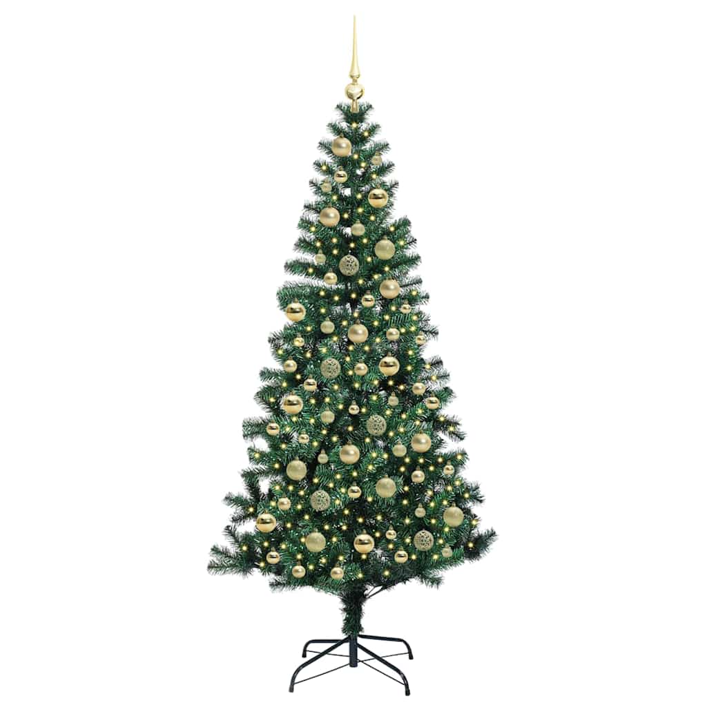 Kunstig Forhåndsopplyst Juletre grønn 210 cm PVC og metall