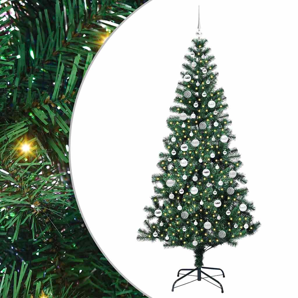 Kunstig Forhåndsopplyst Juletre grønn 210 cm PVC og metall