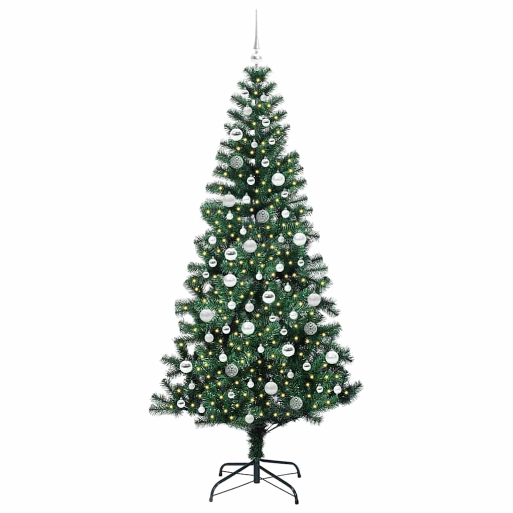 Kunstig Forhåndsopplyst Juletre grønn 210 cm PVC og metall