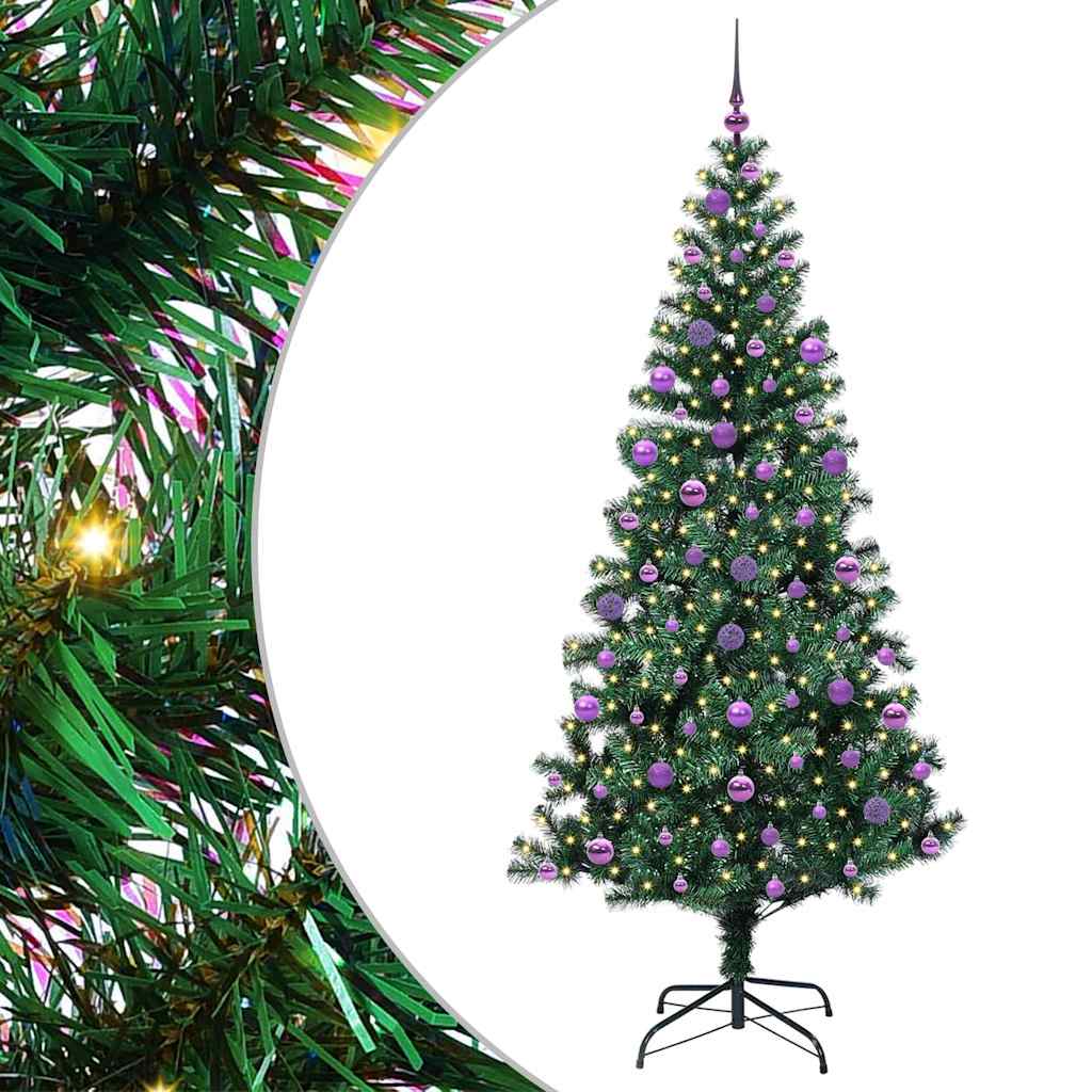 Kunstig Forhåndsopplyst Juletre grønn 210 cm PVC og metall