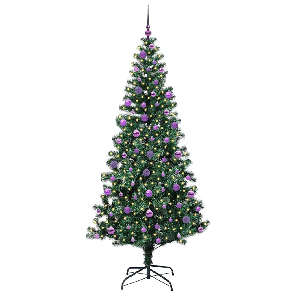 Kunstig Forhåndsopplyst Juletre grønn 210 cm PVC og metall