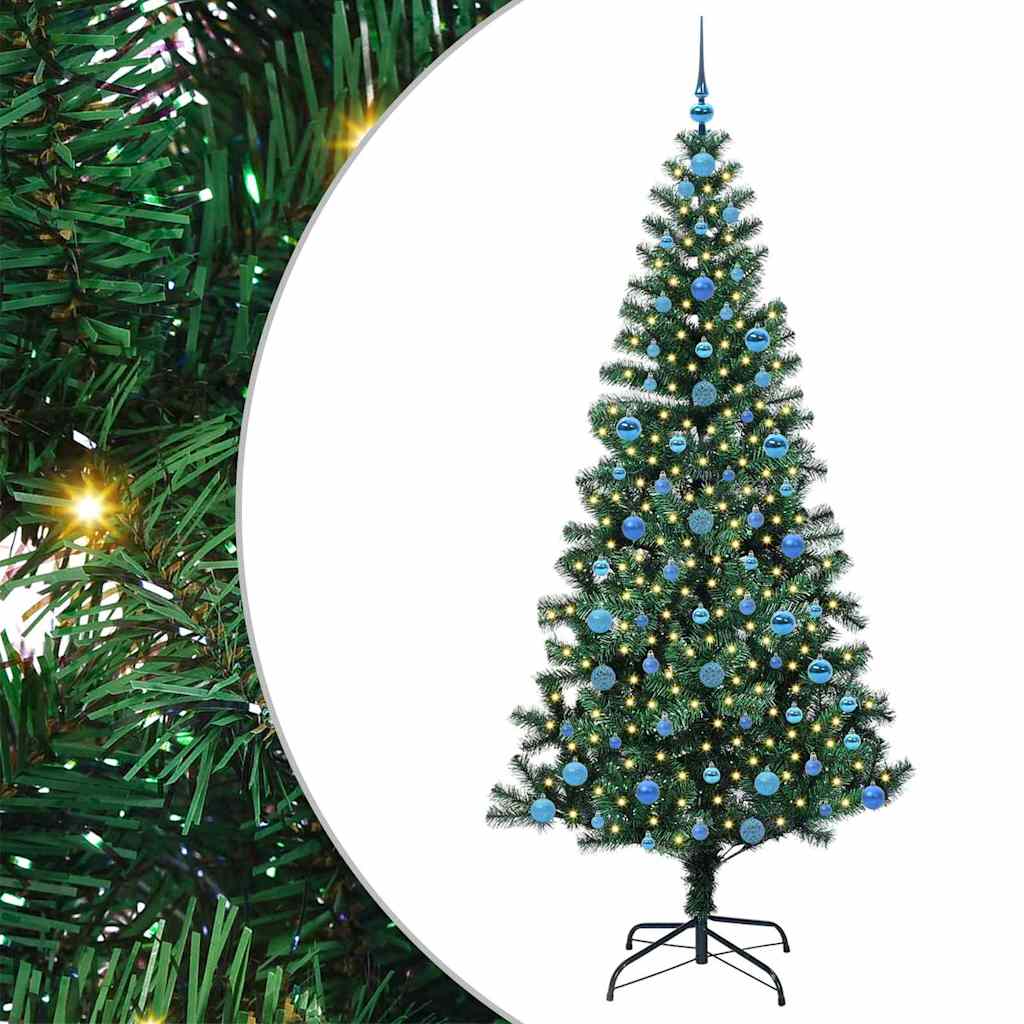 Kunstig Forhåndsopplyst Juletre grønn 210 cm PVC og metall