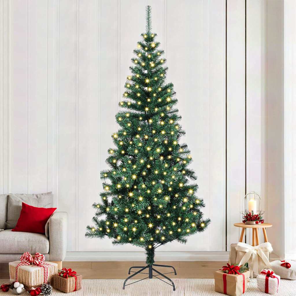 Kunstigjuletre med dekorative strenglys grønn 240cm PVC
