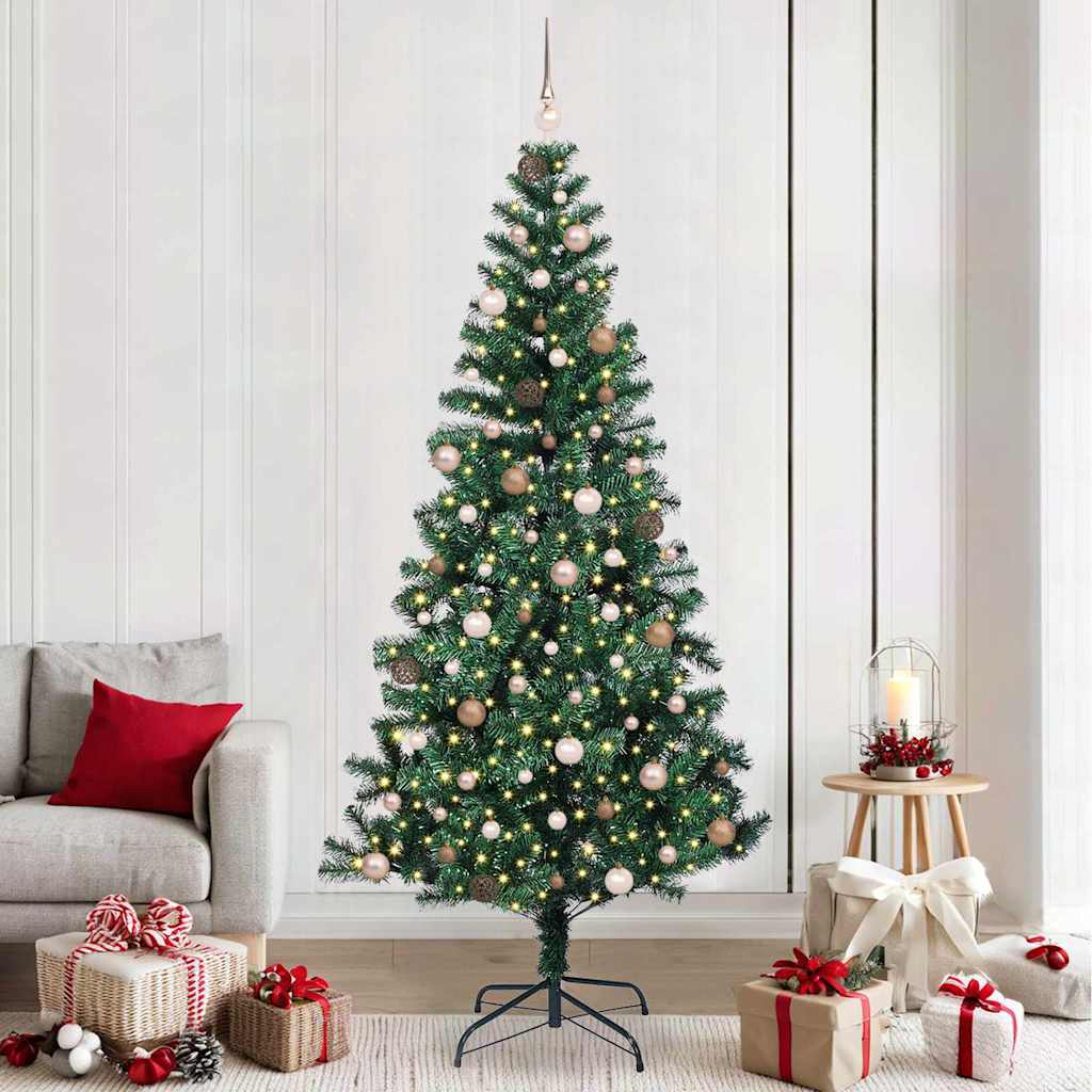 Kunstigjuletre med 300 LED med stativ grønn 240cm PVC