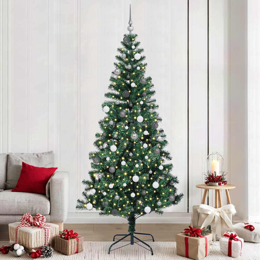 Kunstigjuletre med dekorative strenglys grønn 240cm PVC