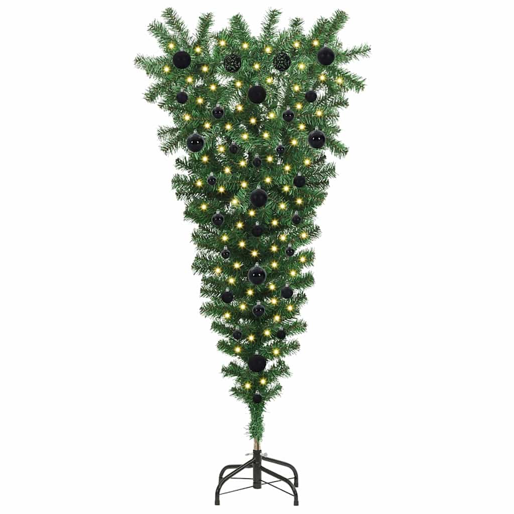 Opp-ned kunstig forhåndsbelyst juletre med kule-sett 120 cm