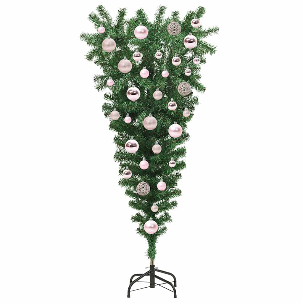 Opp-ned kunstig forlykt juletre med kule sett grønn 120 cm PVC