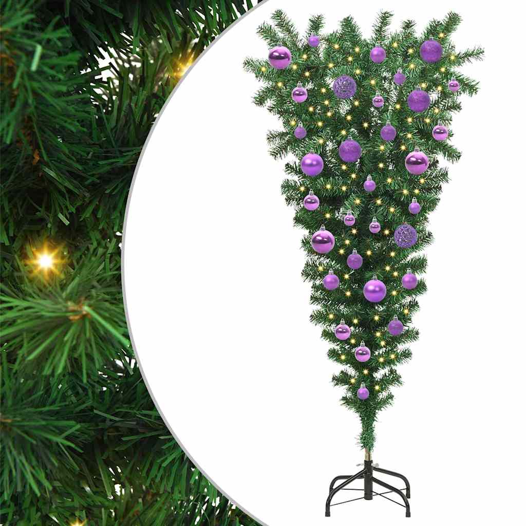 Opp-ned kunstig forhåndsbelyst juletre med kulesett 120 cm