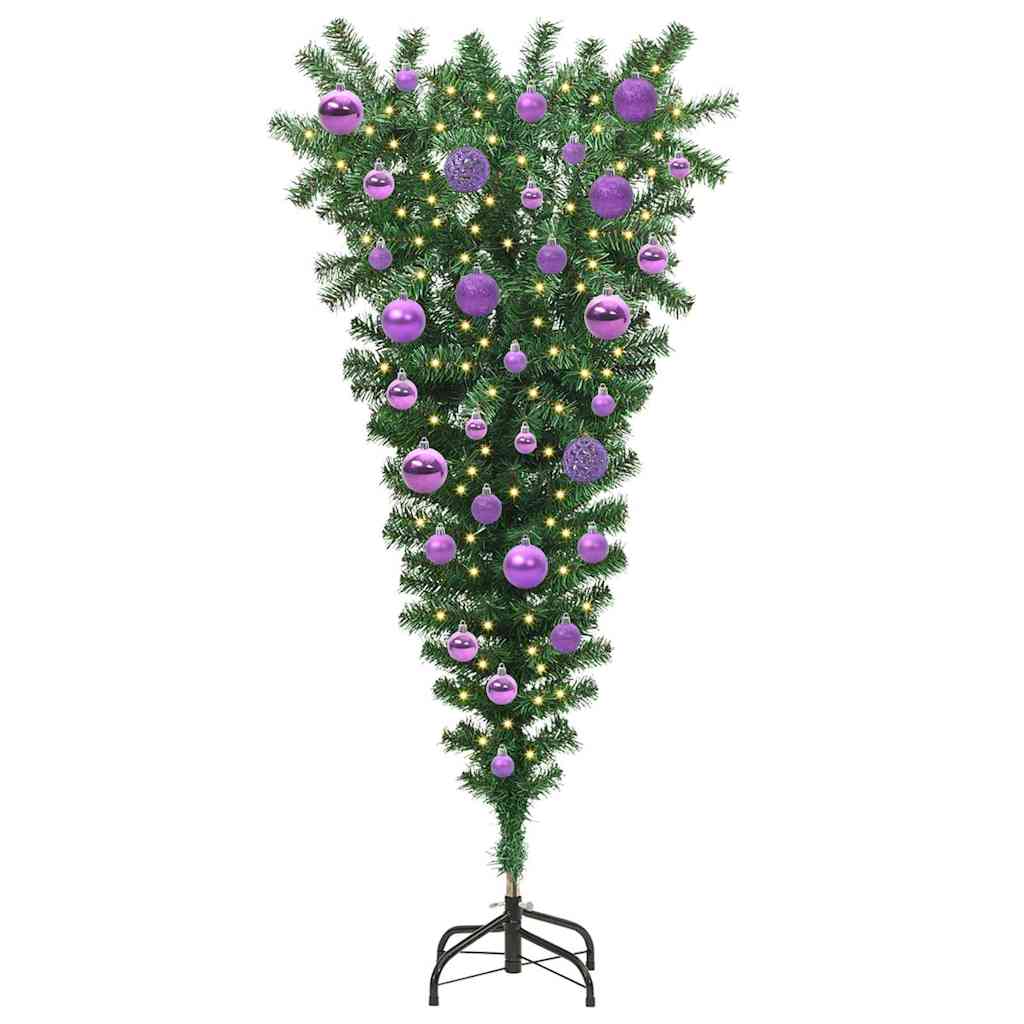 Opp-ned kunstig forhåndsbelyst juletre med kulesett 120 cm
