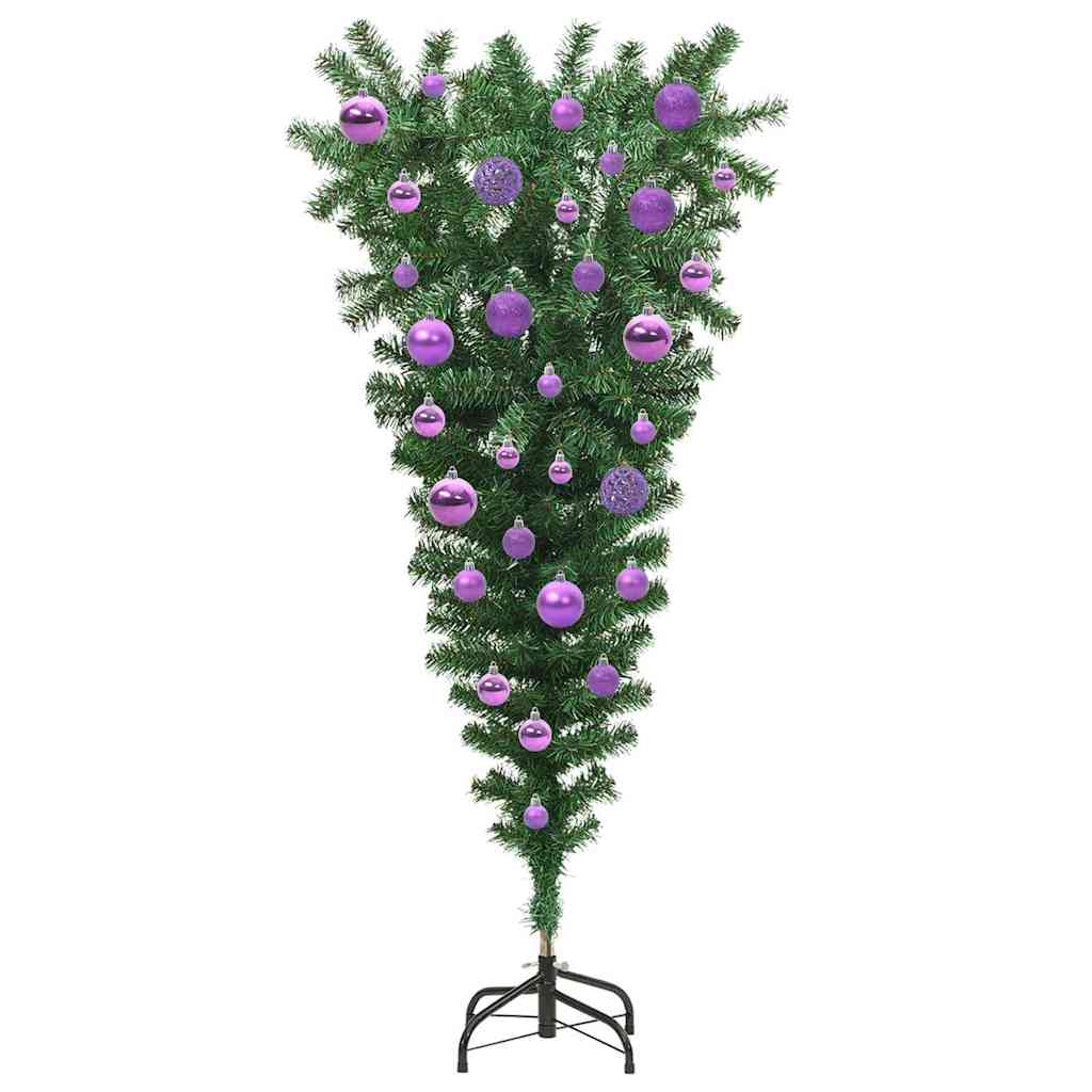 Opp-ned kunstig forhåndsbelyst juletre med kulesett 120 cm