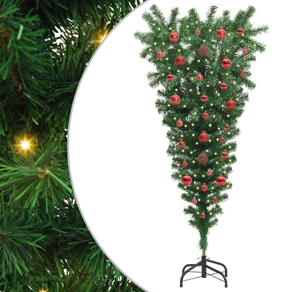 Opp-ned Kunstig Forhåndsbelyst Juletre med Kule Sett 150 cm