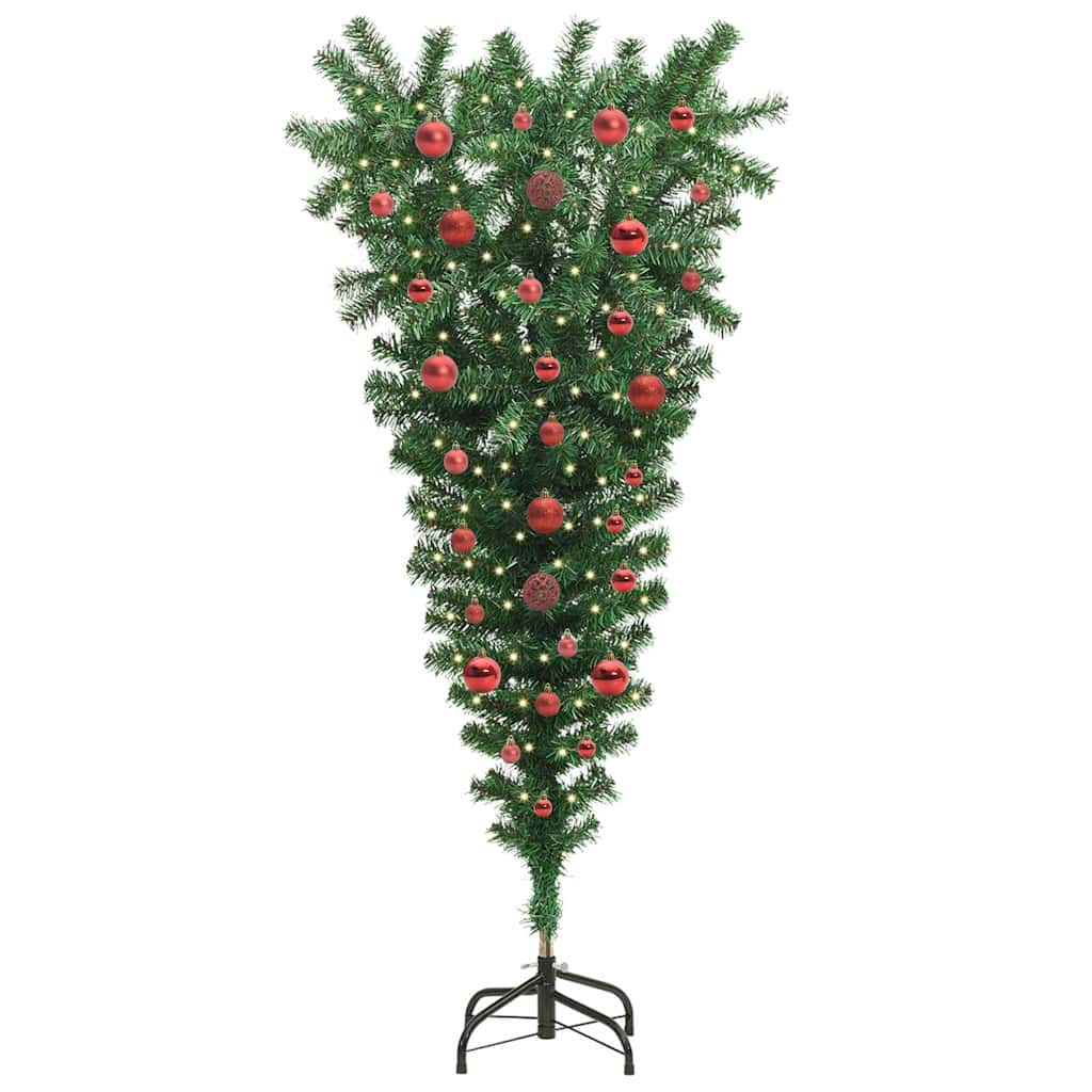 Opp-ned Kunstig Forhåndsbelyst Juletre med Kule Sett 150 cm
