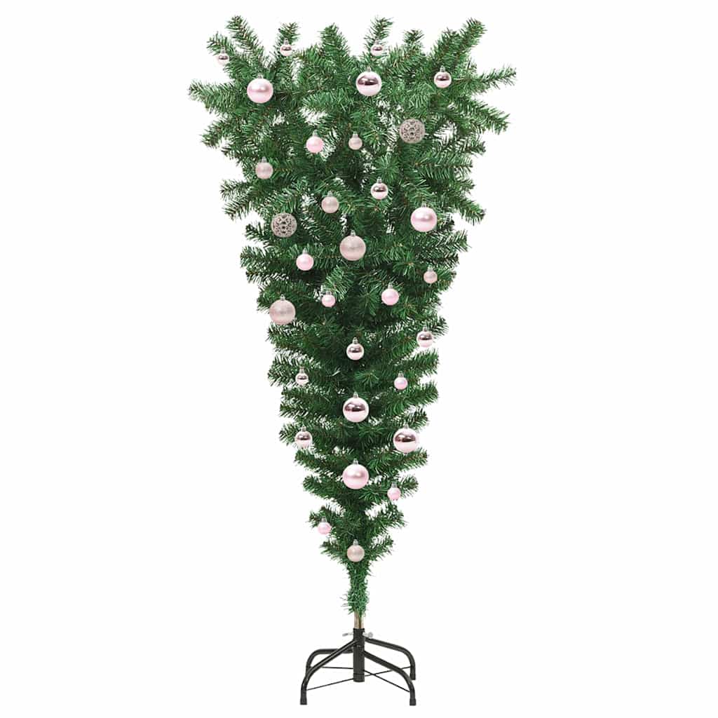 Opp-ned kunstig forhåndsbelyst juletre med kule sett 150 cm