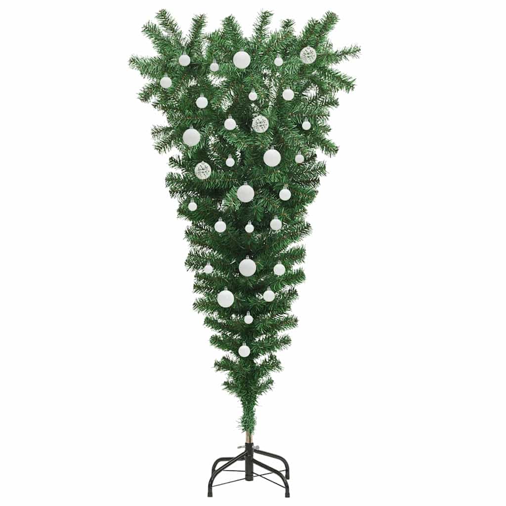 Opp-ned kunstig forhåndsbelyst juletre med kulesett 150 cm