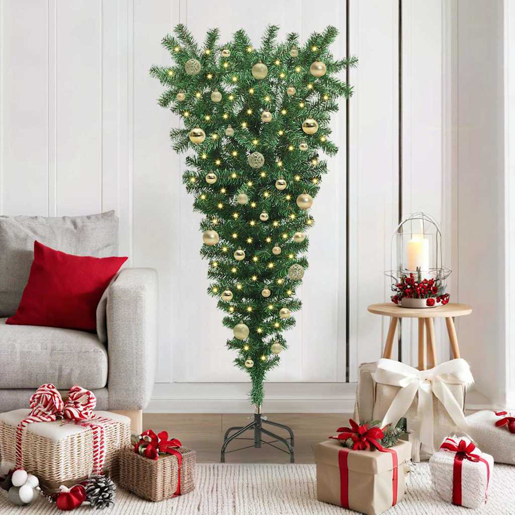 Omvendt kunstig forhåndsbelyst juletre med kulesett 150 cm