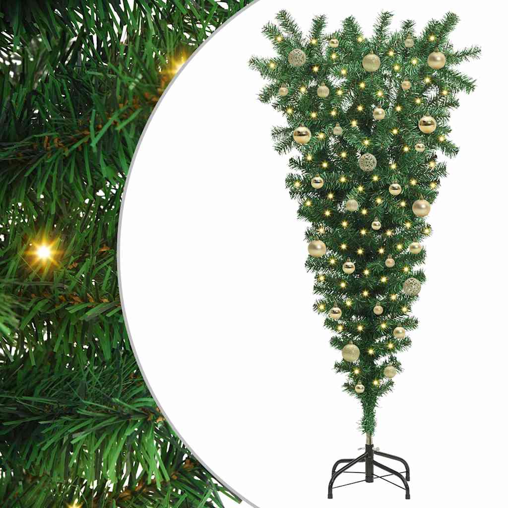 Omvendt kunstig forhåndsbelyst juletre med kulesett 150 cm