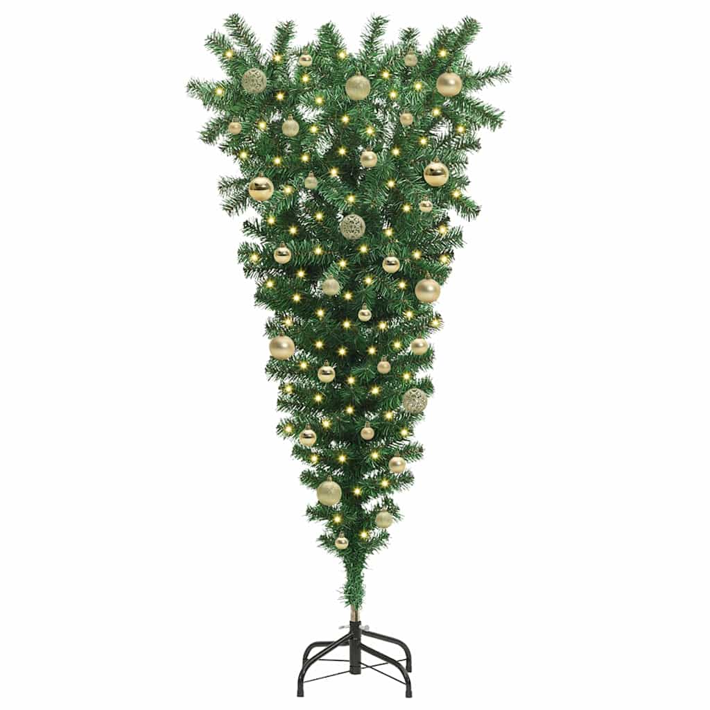 Omvendt kunstig forhåndsbelyst juletre med kulesett 150 cm