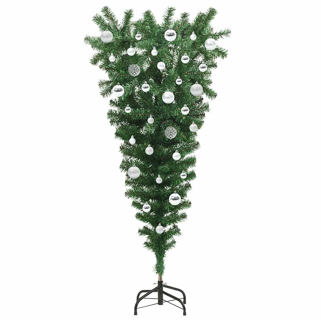 Omvendt kunstig forbelyst juletre med kule sett grønn 150 cm
