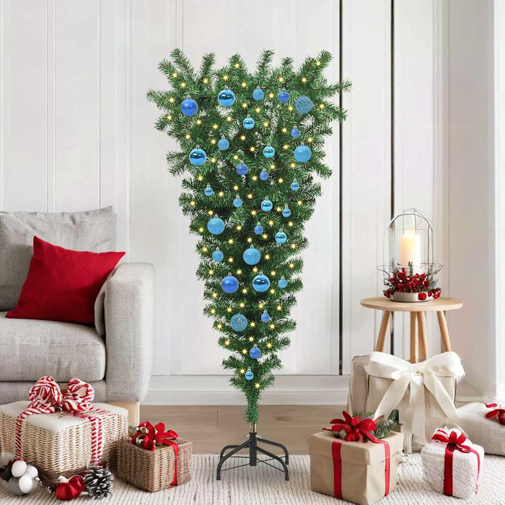 Oppned kunstig forhåndsbelyst juletre med kule sett 150 cm