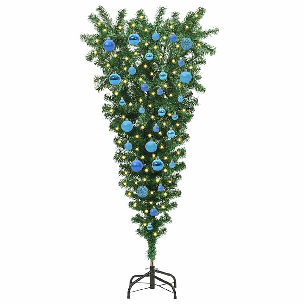 Oppned kunstig forhåndsbelyst juletre med kule sett 150 cm