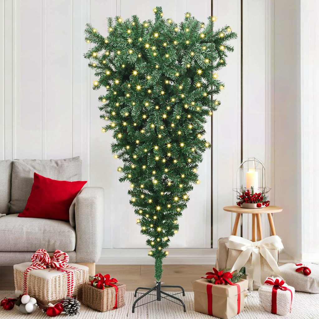 Opp-ned Kunstig Forbelyst Juletre grønn 180 x 90 cm PVC