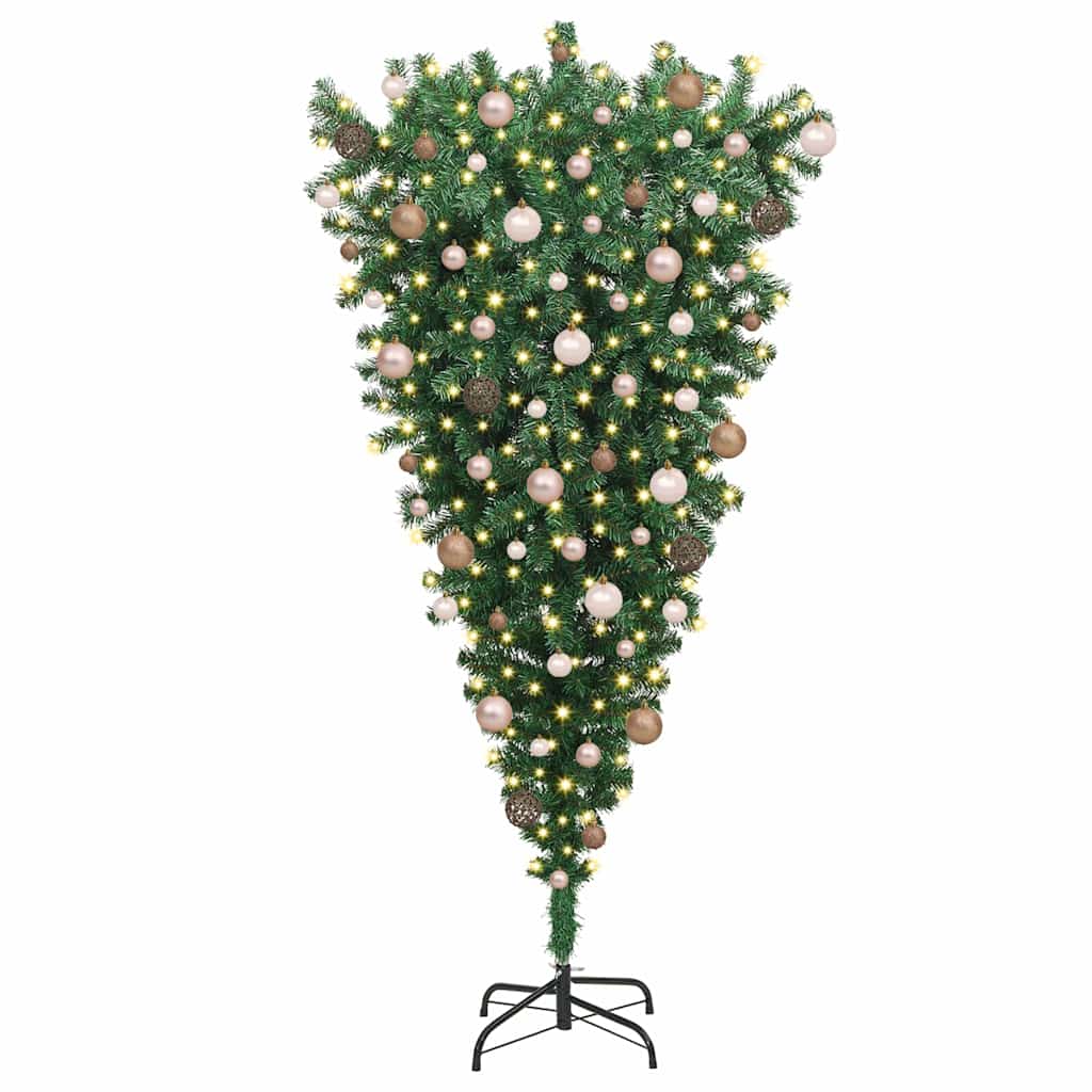 Opp-ned Kunstig Forbelyst Juletre grønn 180 x 90 cm PVC