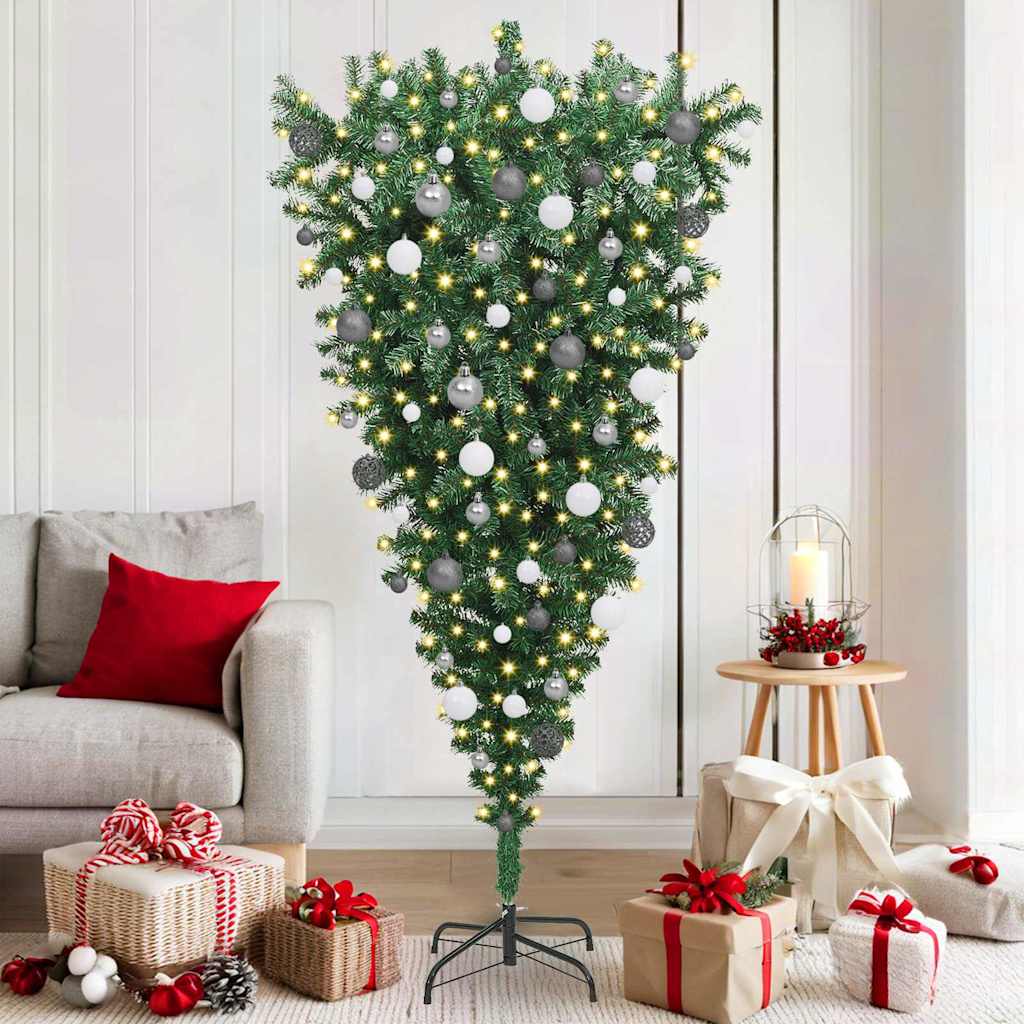 Opp-ned Kunstig Forbelyst Juletre grønn 180 x 90 cm PVC