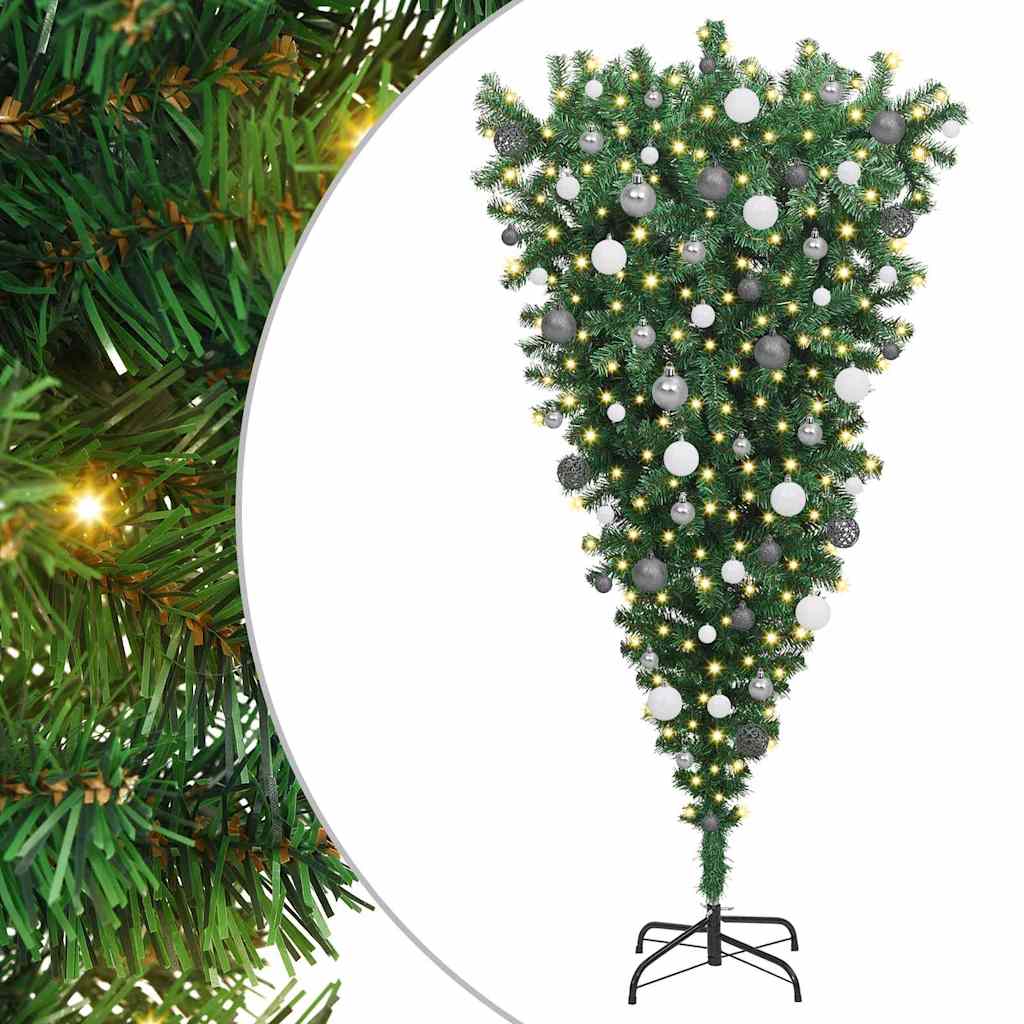 Opp-ned Kunstig Forbelyst Juletre grønn 180 x 90 cm PVC