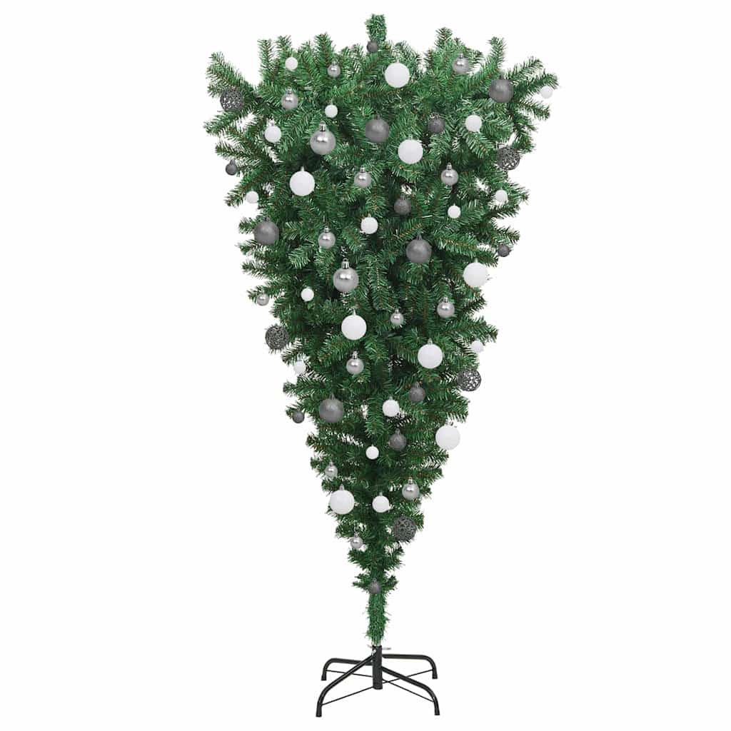 Opp-ned Kunstig Forbelyst Juletre grønn 180 x 90 cm PVC