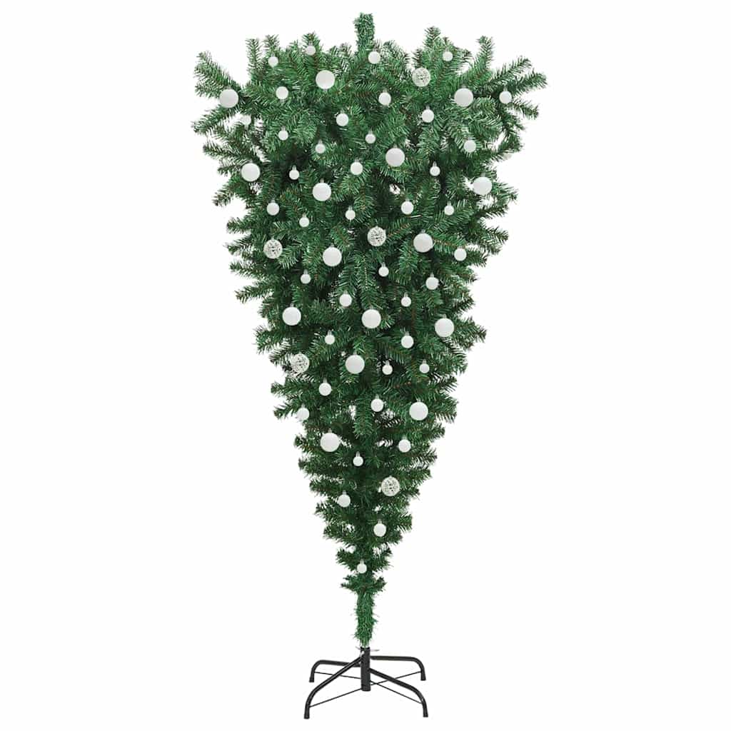 Opp-ned kunstig juletræ med baller med 300 LED grønn 210 cm PVC