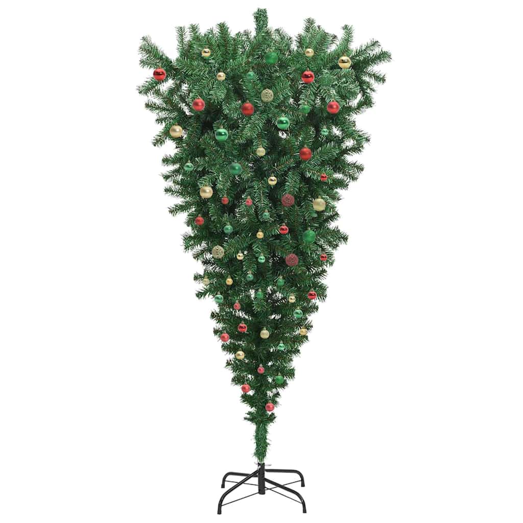 Opp-ned Kunstig Forhåndsbelyst Juletre med Ballsett 210 cm