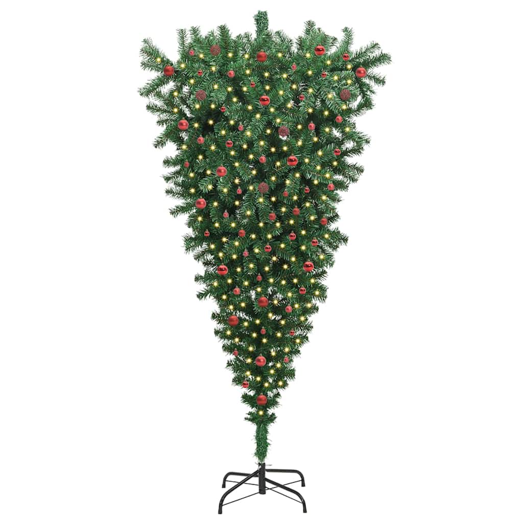 Omvendt kunstig forhåndsopplyst juletre med kule-sett 240 cm