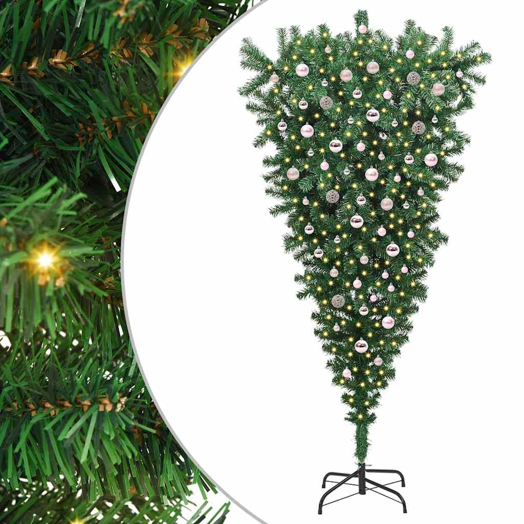 Opp-ned kunstig forlystelses juletre med kule sett grønn 240 cm