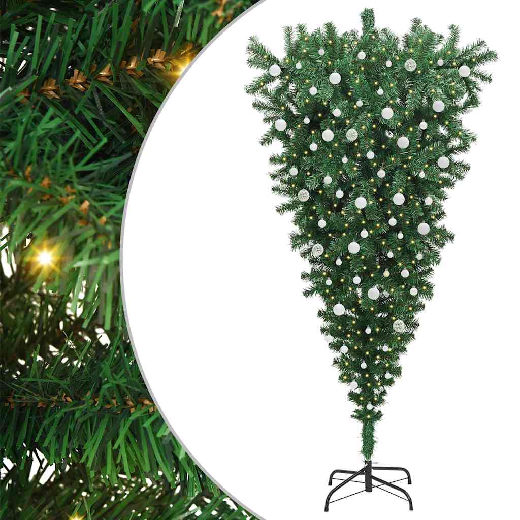 Opp-ned Kunstig Forbelyst Juletre med Balled grønn 240 cm PVC