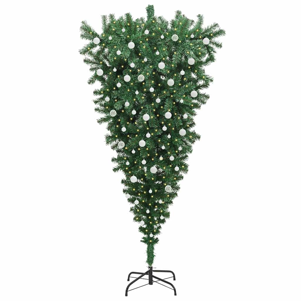 Opp-ned Kunstig Forbelyst Juletre med Balled grønn 240 cm PVC