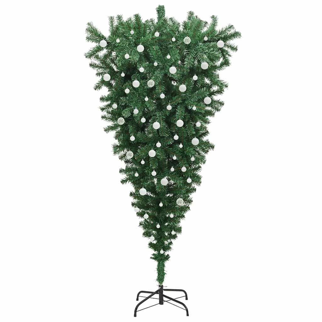 Opp-ned Kunstig Forbelyst Juletre med Balled grønn 240 cm PVC