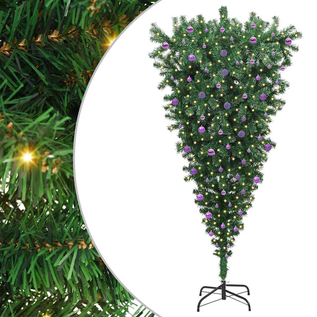 Opp-ned kunstig belyst juletre med kule-sett grønn 240 cm PVC