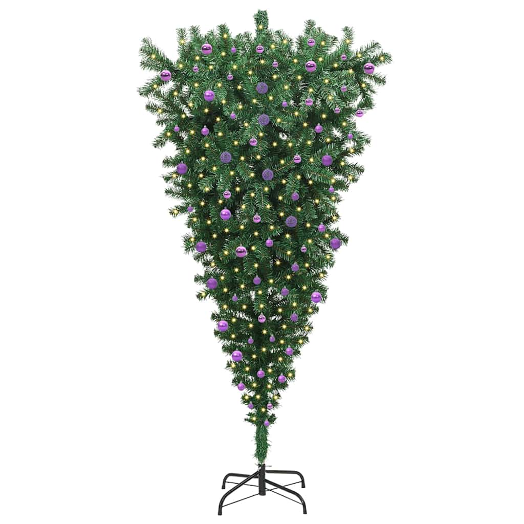 Opp-ned kunstig belyst juletre med kule-sett grønn 240 cm PVC