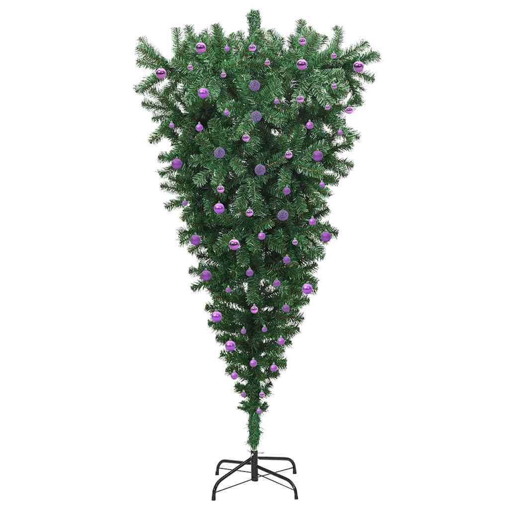Opp-ned kunstig belyst juletre med kule-sett grønn 240 cm PVC