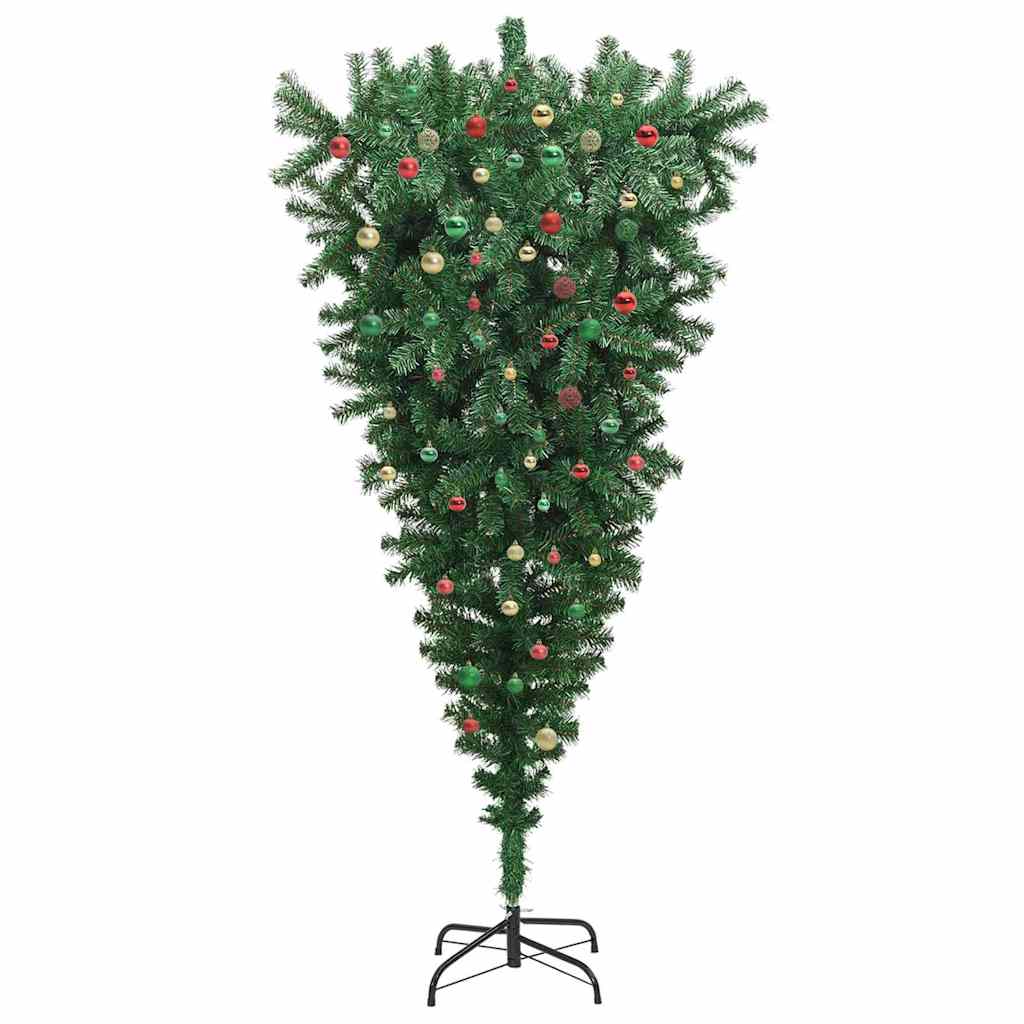 Opp-ned kunstig forhåndsbelyst juletre med kulesett 240 cm