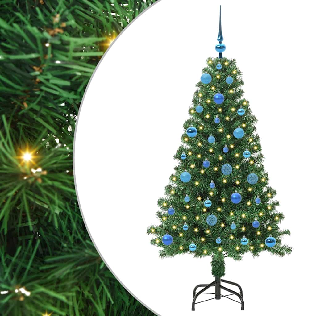 Kunstig Juletre med dekorative strenglys grønn 150 cm PVC