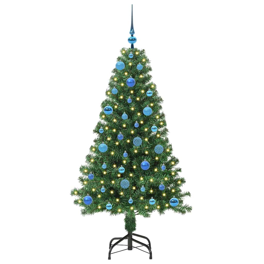 Kunstig Juletre med dekorative strenglys grønn 150 cm PVC