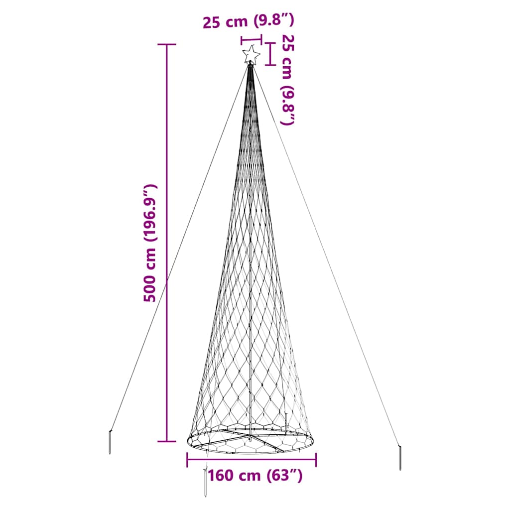 LED juletre med stativ Flerfarget 138.5 x 138.5 x 399 cm Metall