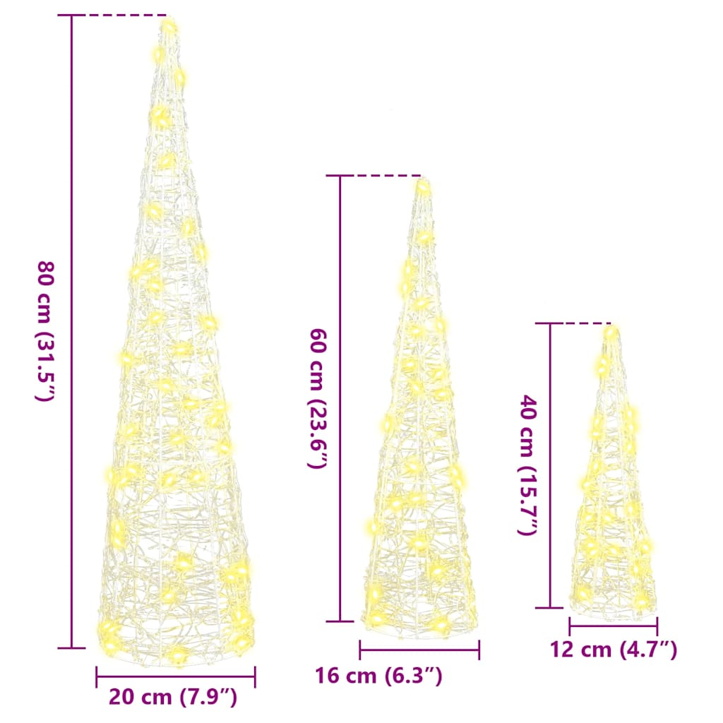 Juletre med 90 LED 3 pcs Varmhvit 40 cm 60 cm 80 cm Akryl