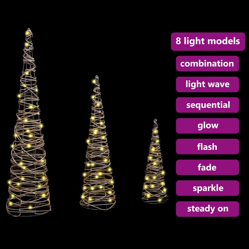 Juletre med 90 LED 3 pcs Varmhvit 40 cm 60 cm 80 cm Rotting
