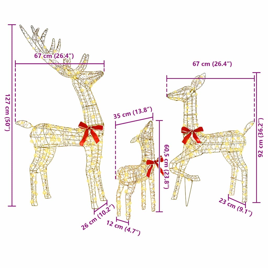 Reinsdyrfamilie 3 pcs Varmhvit 128 cm PET