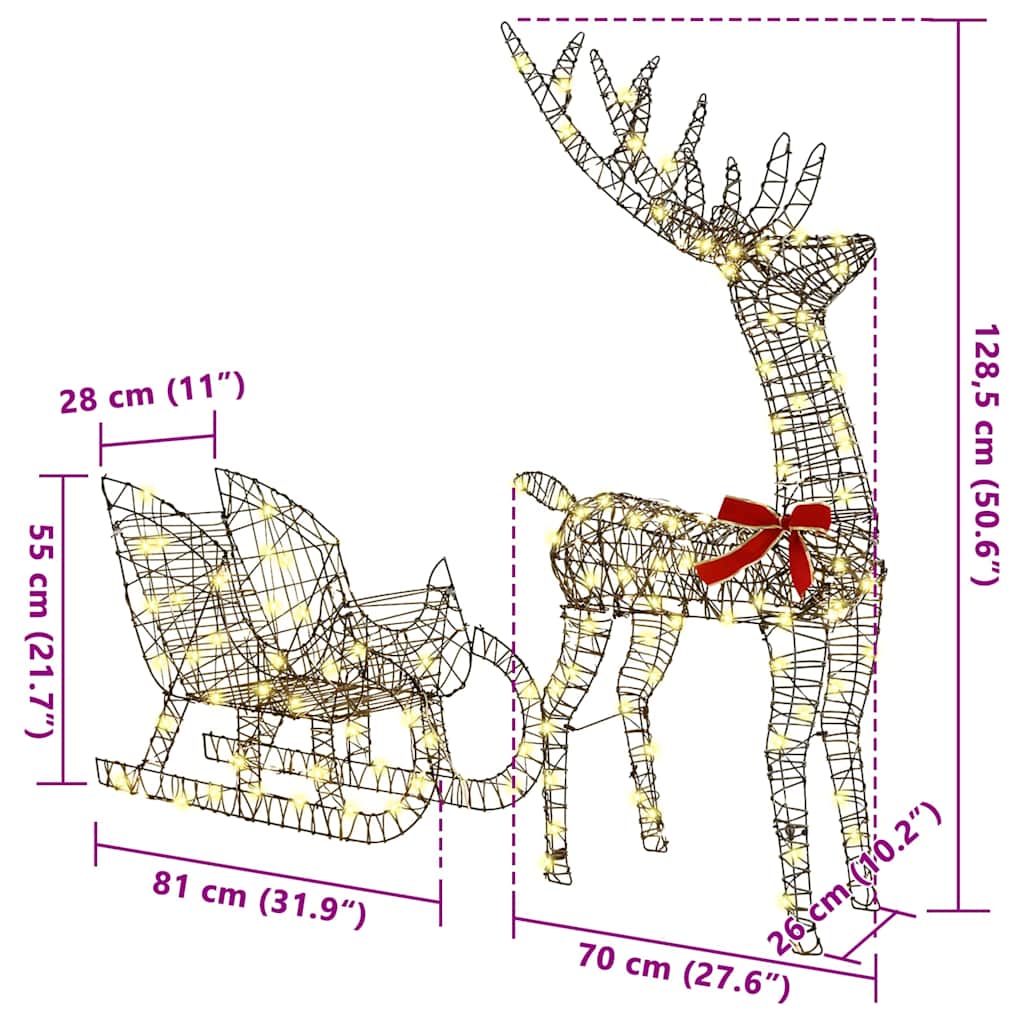 Reinsdyr Trekke Slede Varmhvit 120 cm 55 cm Rotting